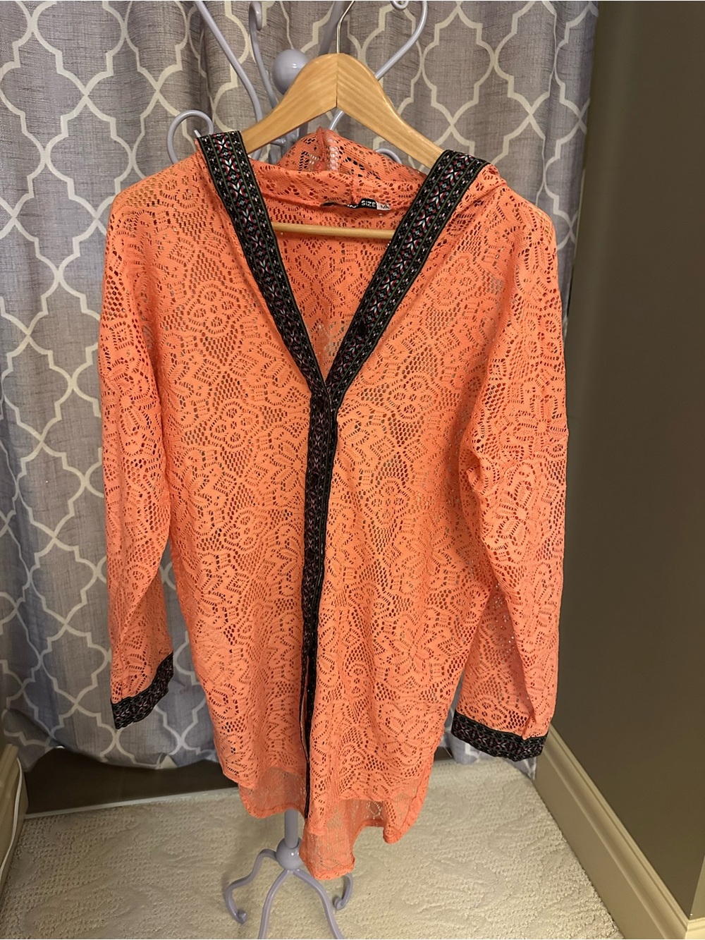 Women's Coral Lace Swim Coverup with Contrast Trim